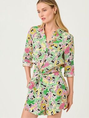NWT Lilly Pulitzer sea view linen button down shirt multi throwback Disney XXL